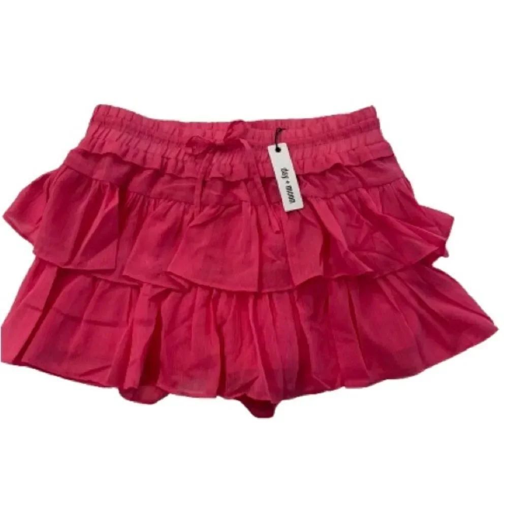NWT day + moon Pink Bubble Mini Skirt with Ruffled Tiers